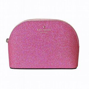 Kate Spade Mini Glitter Dome Cosmetic Bag Pink Zipper Closure Makeup Case